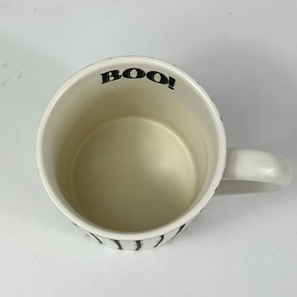 Stoneware Black White Coffee Mug BOO! Halloween Stitches Stripes Threshold 16oz - Picture 5 of 12